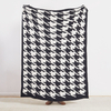 Black And White Knitted Throw Blanket with Fringes And Tassels Check/Chess/Grid/Houndstooth Patterns