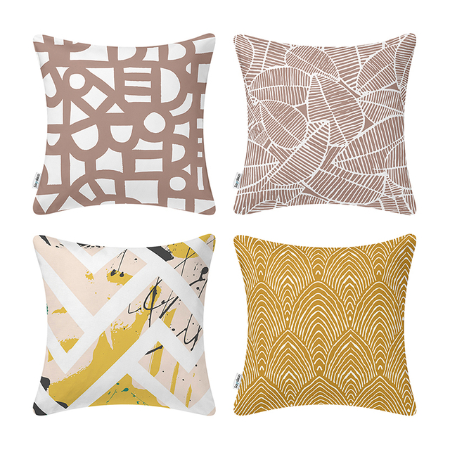 Printed Caramel Throw Pillow Covers Abstract coffee trend pillow Cases Geometric Cushion Covers for Couch Sofa Bedroom Car 18 X 18 Inch