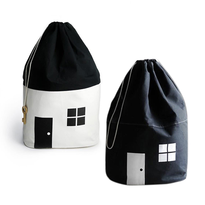 Black And White Abstract House Drawstring Storage Bag