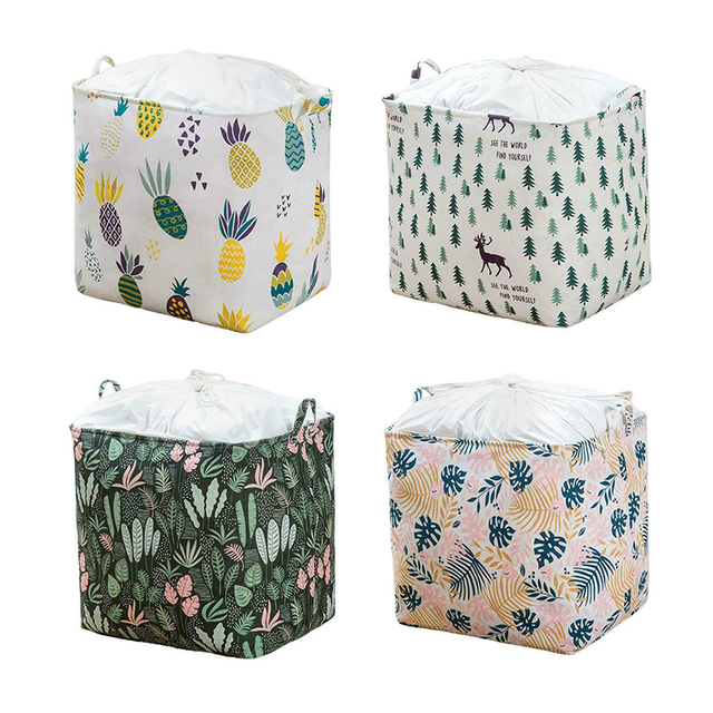 Savvydeco Cotton Fabric Large Storage Organizer Bag With Handle