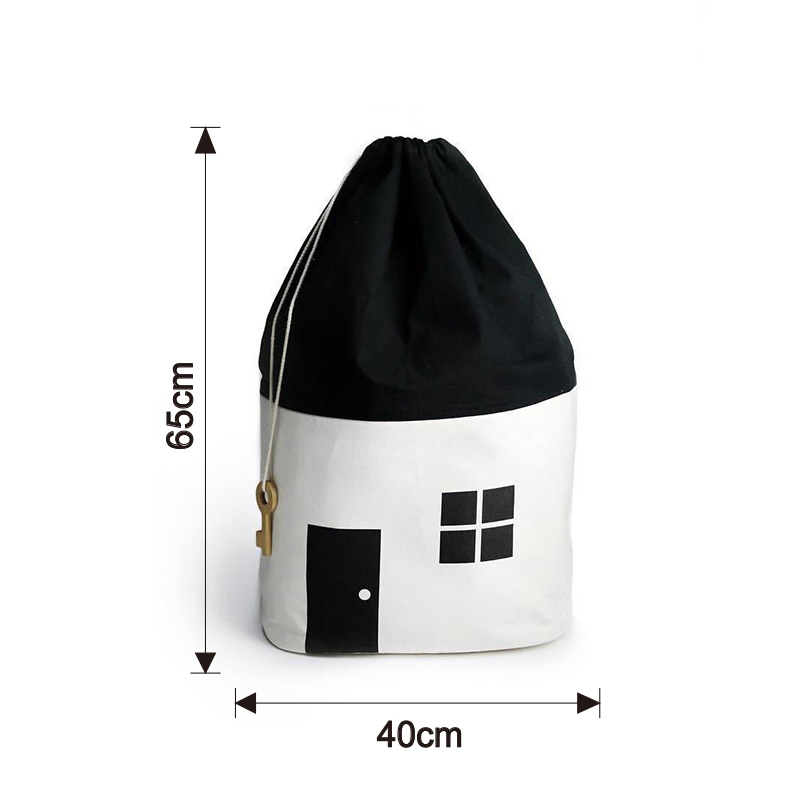 Black And White Abstract House Drawstring Storage Bag